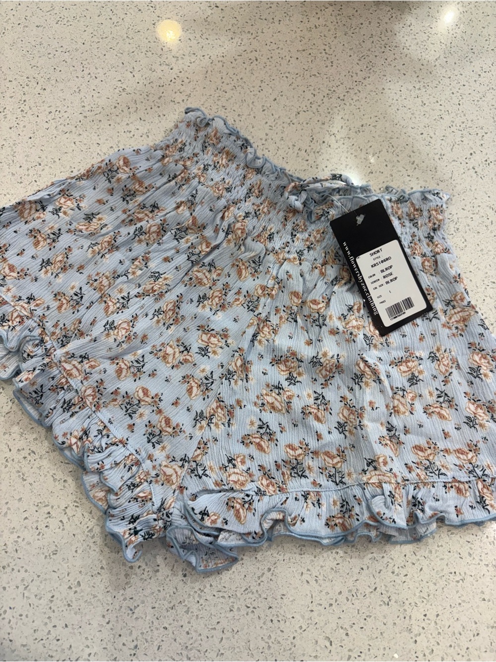 Flowers by Zoe Light Blue Floral Ruffle Shorts